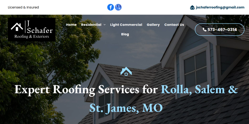 Roofing Services St. James MO website screenshot