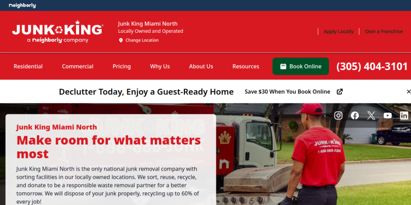 Junk King Miami North Offers Professional Furniture Removal Services in Miami Beach FL website screenshot