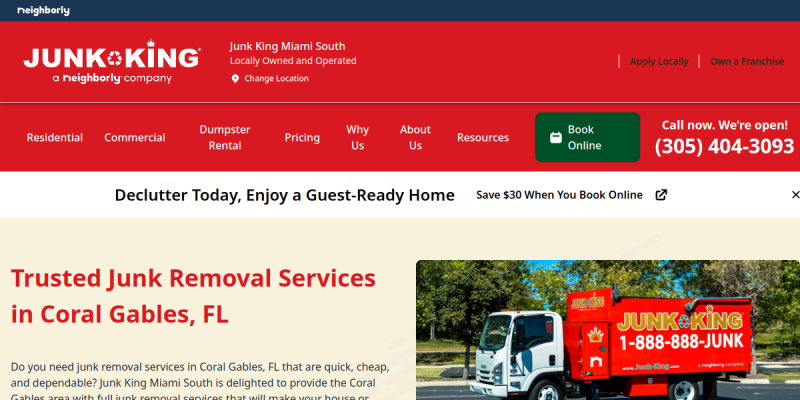 Junk King Miami South Excels at Junk Furniture Removal in Coral Gables, FL website screenshot