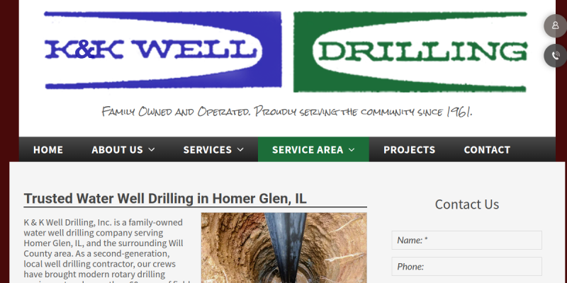 Commercial Water Well Drilling Homer Glen IL website screenshot