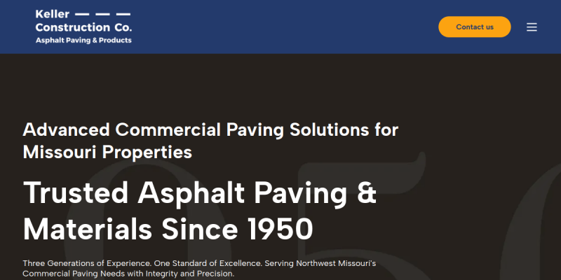 Keller Construction Provides Asphalt Services In Saint Joseph MO website screenshot