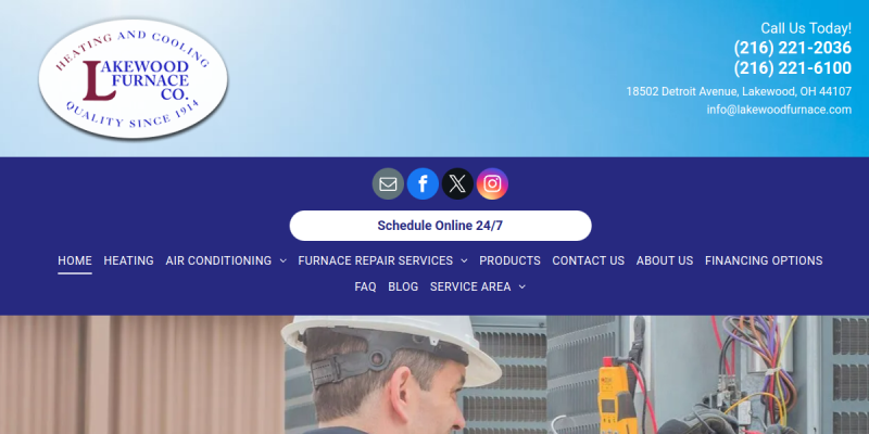 Heating and Cooling Solutions with Comprehensive Service by Lakewood Furnace Co website screenshot