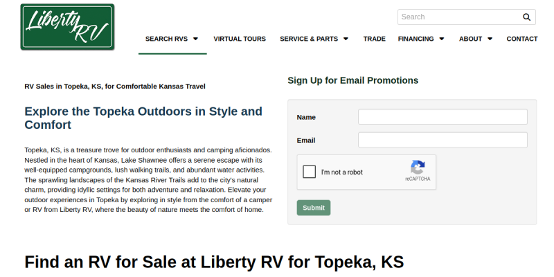 Discover a Great Variety of Campers For Sale in Topeka KS at Liberty RV website screenshot