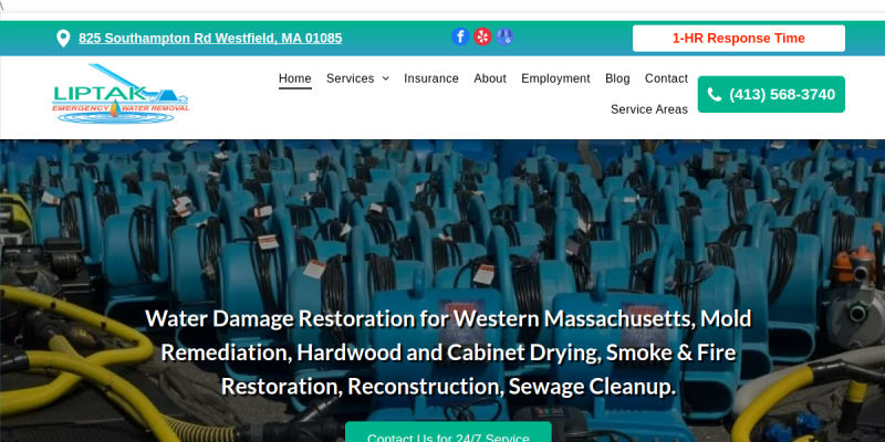 Water Damage Restoration Services Springfield MA website screenshot