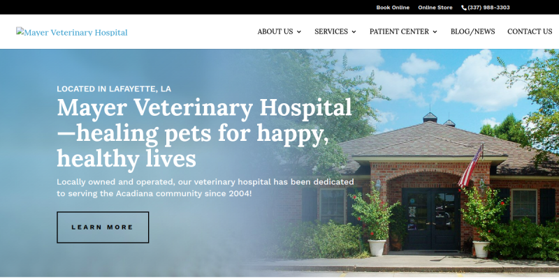 Mayer Veterinary Hospital is a Professional Animal Clinic in Lafayette LA website screenshot