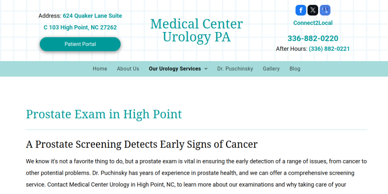 Prostate Screening Greensboro Nc website screenshot