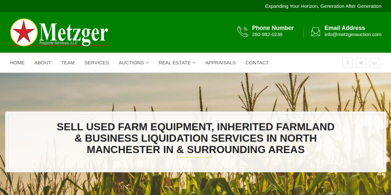Metzger Auctions Offers Business Liquidation Services near Fort Wayne IN website screenshot
