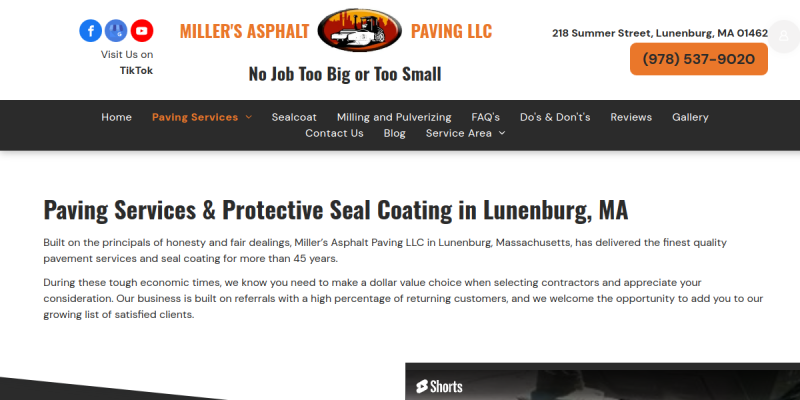 Paving Contractor Worcester MA website screenshot