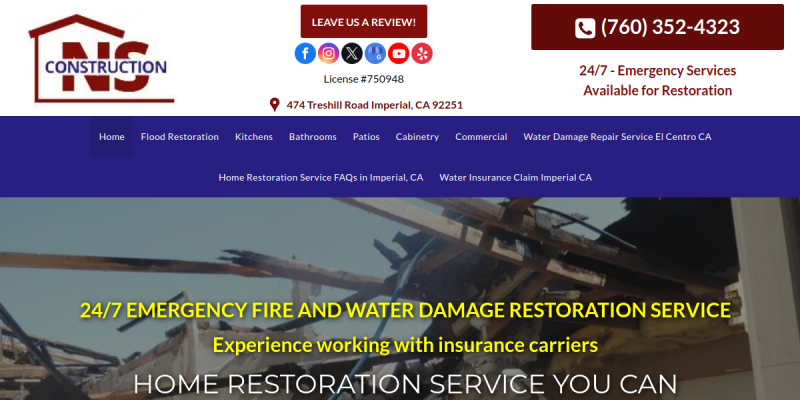 Reliable Construction Services from NS Construction Inc website screenshot