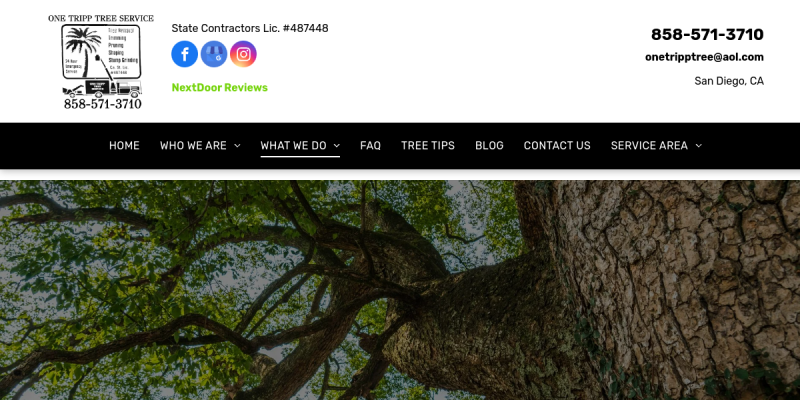 Contact One Tripp Tree Service For Tree Trimming Service In Del Mar CA. website screenshot