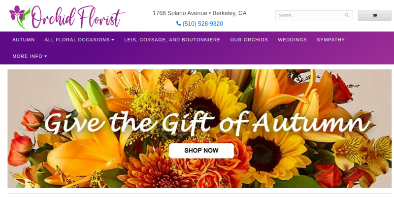 Orchid Florist crafts stunning wedding Flower arrangements for your dream Berkeley wedding website screenshot