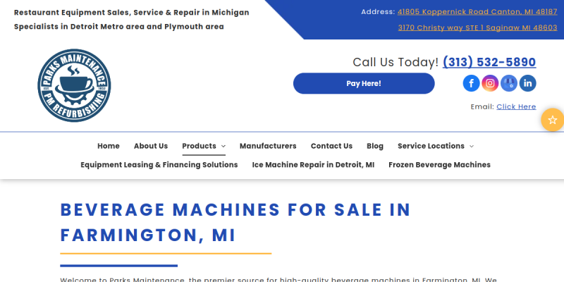 Cold Beverage Machines Farmington MI website screenshot