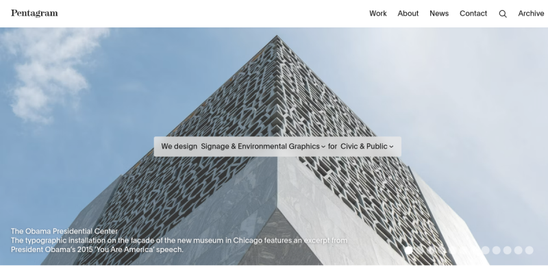Screenshot of the Pentagram landing page