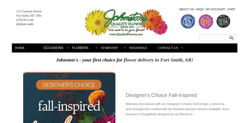 Johnston’s Quality Flowers, Inc. Offers Flower Delivery In Van Buren website screenshot