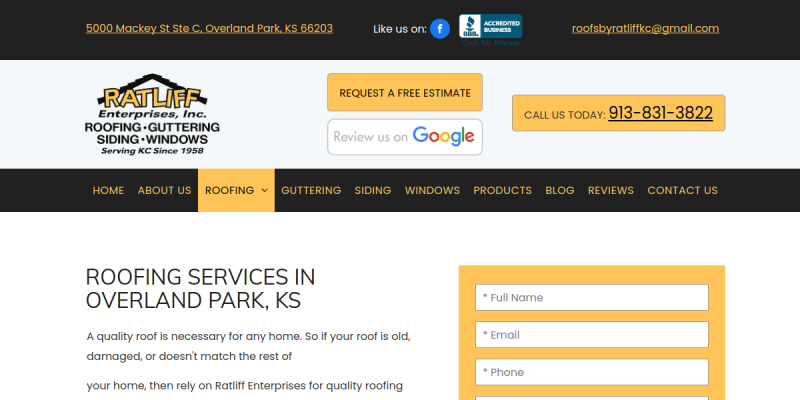 Residential Roofing Contractor in Olathe website screenshot