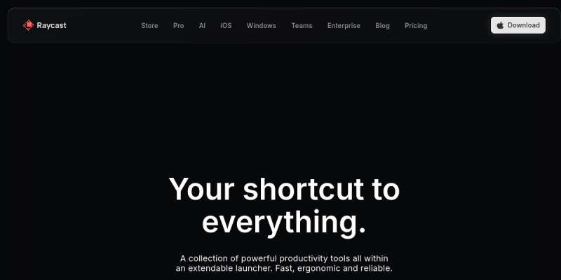 Screenshot of the Raycast landing page