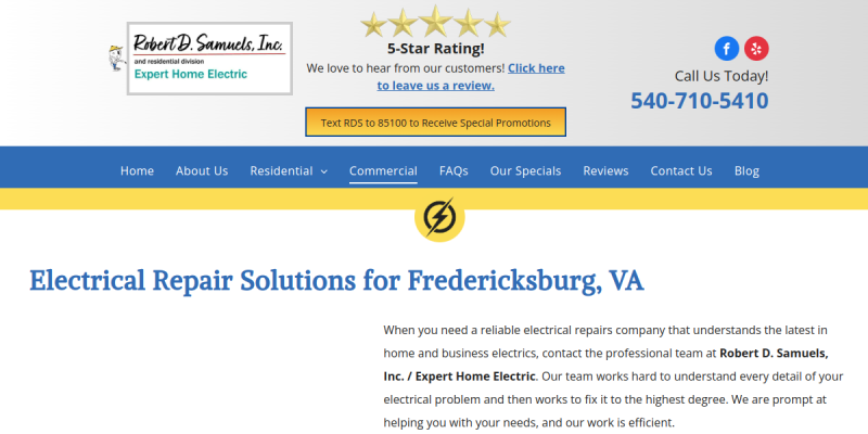 Electrical Repair Solutions Fredericksburg Va website screenshot