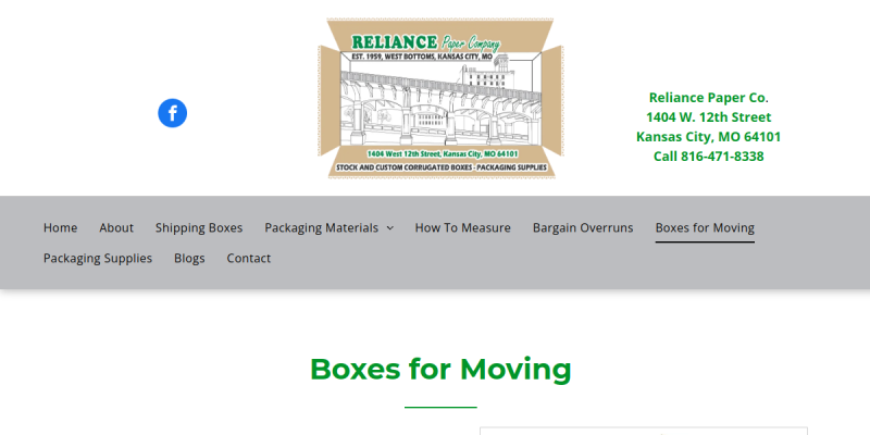 Moving Boxes Supply Lees Summit Mo website screenshot