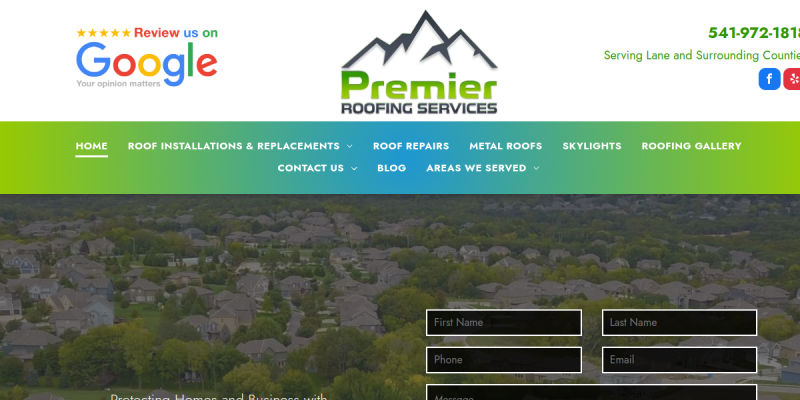 Roof Replacement Contractor Eugene OR website screenshot