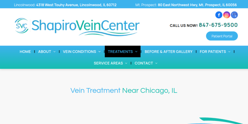 Vein Treatment Clinic Arlington Heights IL website screenshot