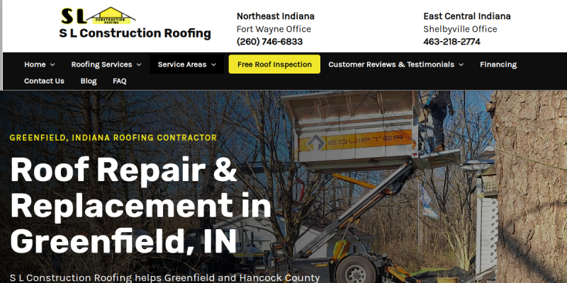 Roofing Greenfield IN website screenshot