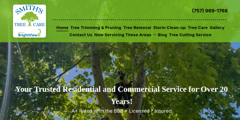 Contact Smith’s Tree Care For Tree Cutting Service In Williamsburg VA. website screenshot