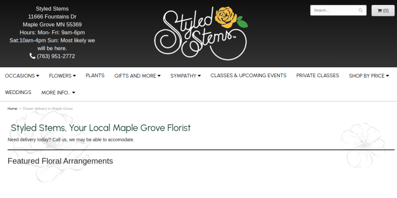 Shop for Beautiful Gifts at Styled Stems in Maple Grove MN website screenshot