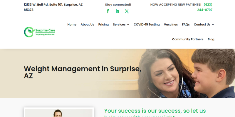 Weight Management Surprise AZ website screenshot