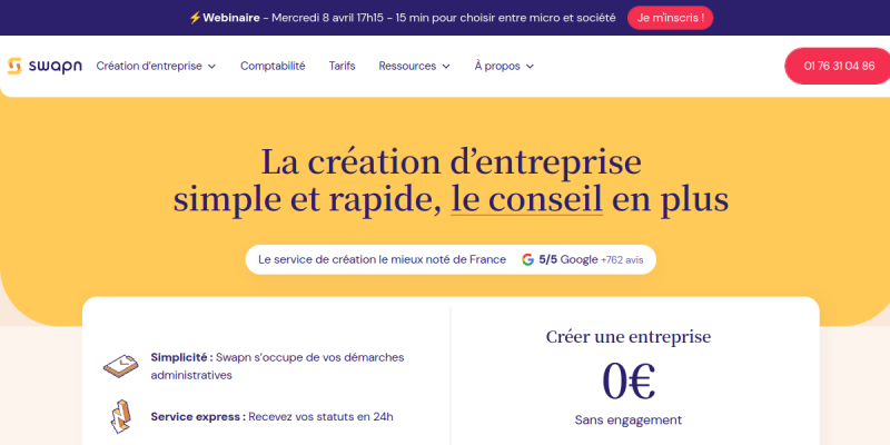Capture d'écran du site Swapn Compta