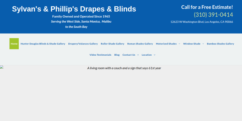 Roman Shades Los Angeles CA website screenshot