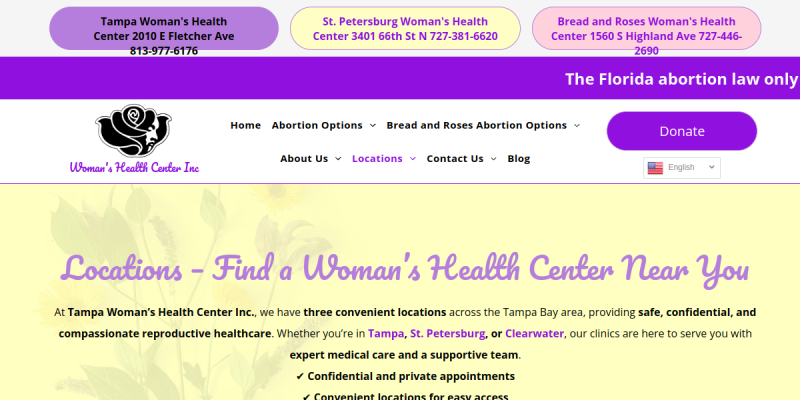 Emergency Abortion Clinic Tampa FL website screenshot