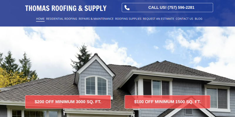 Residential Roofer Gloucester Point VA website screenshot