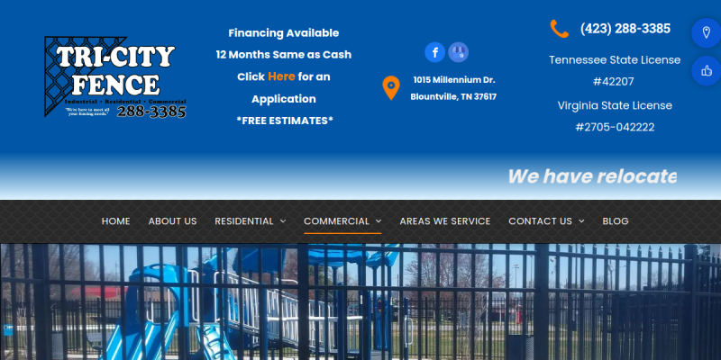 Commercial Fence Company Bristol VA website screenshot