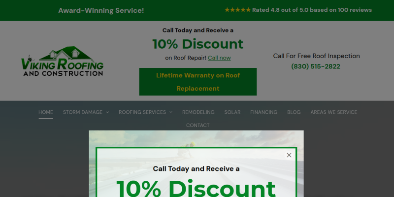 Roof Repair Contractor Spring Branch TX website screenshot
