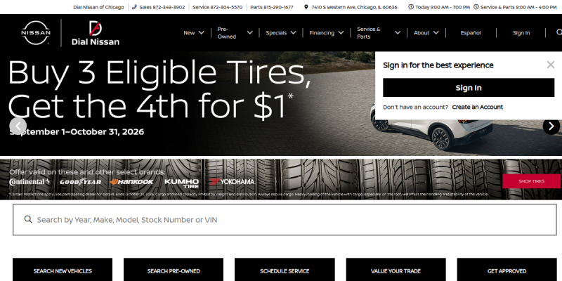 Chicago Il Nissan Tires website screenshot