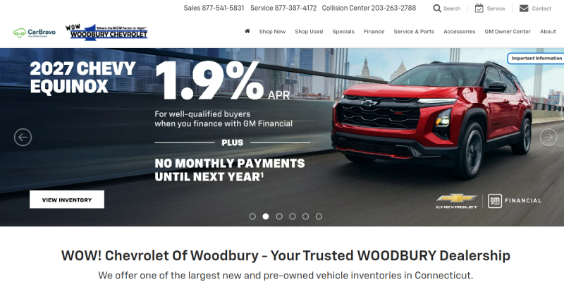 Woodbury Chevrolet Provides a Wide Selection of Used Cars For Sale in Seymour CT website screenshot