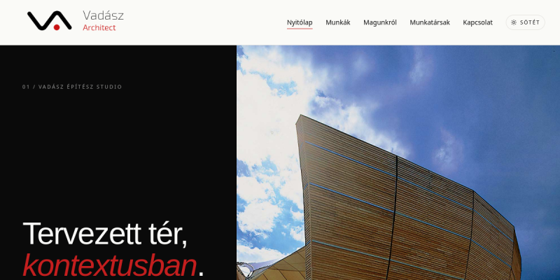 Vadász Építész Studio — Építészet weboldal előnézet