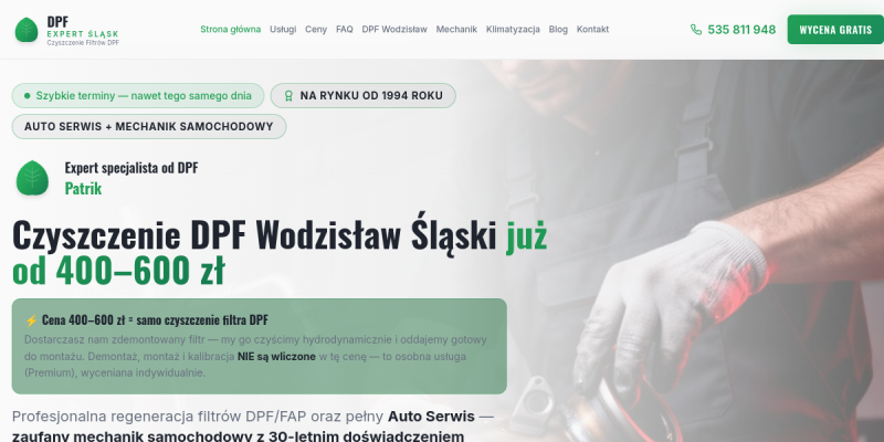 Screenshot DPF czyszczenie Wodzisław