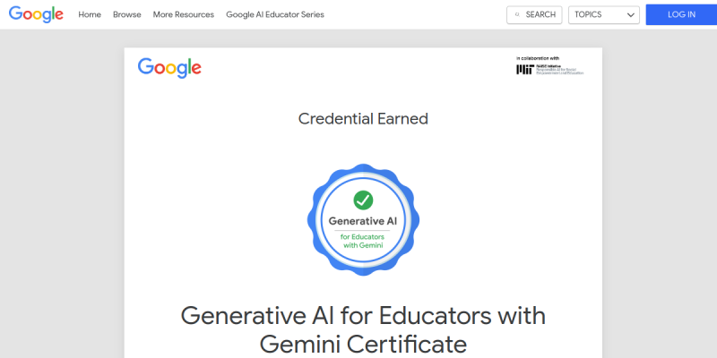 Generative AI for Educators with Gemini certificate preview