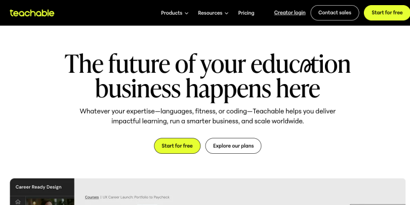 Teachable website preview