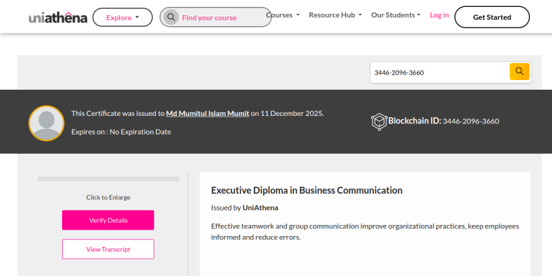 Executive Diploma in Business Communication certificate preview