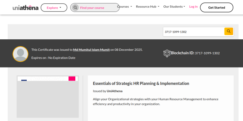Essentials of Strategic HR Planning & Implementation certificate preview