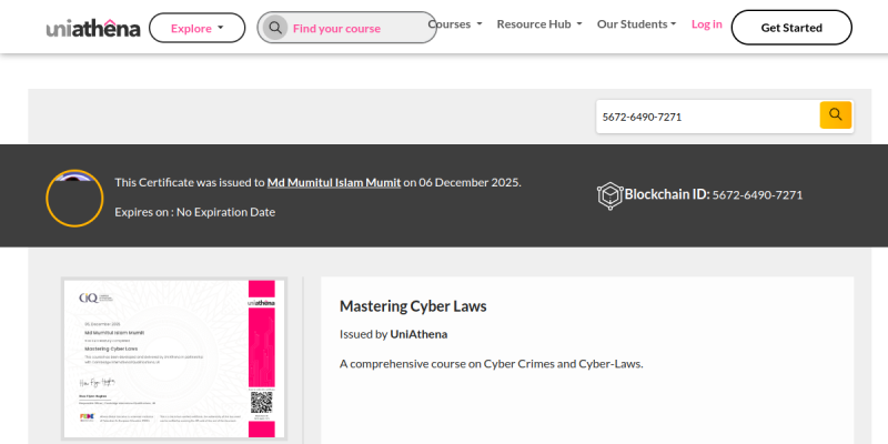 Mastering Cyber Laws certificate preview