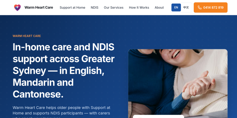 Warmheart Care website screenshot
