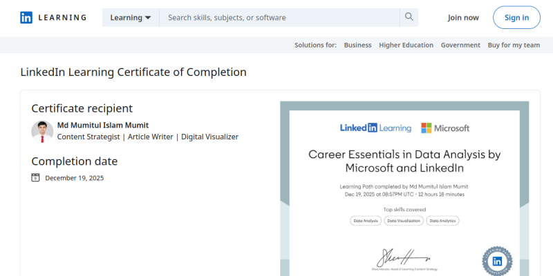 Career Essentials in Data Analysis certificate preview