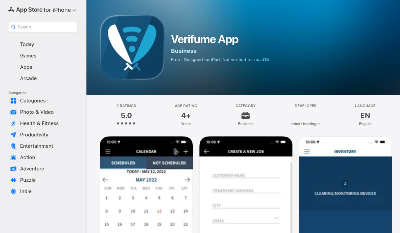 Preview of the VeriFume Mobile App website