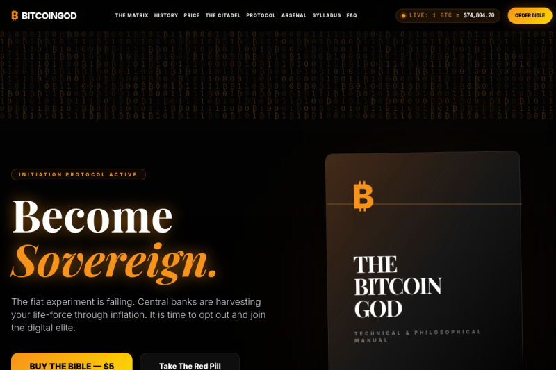 TheBitcoinGod.com ready-made website asset for sale by SwirlCraft Digital