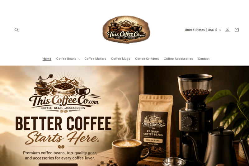 This Coffee Co Shopify store for sale by SwirlCraft Digital