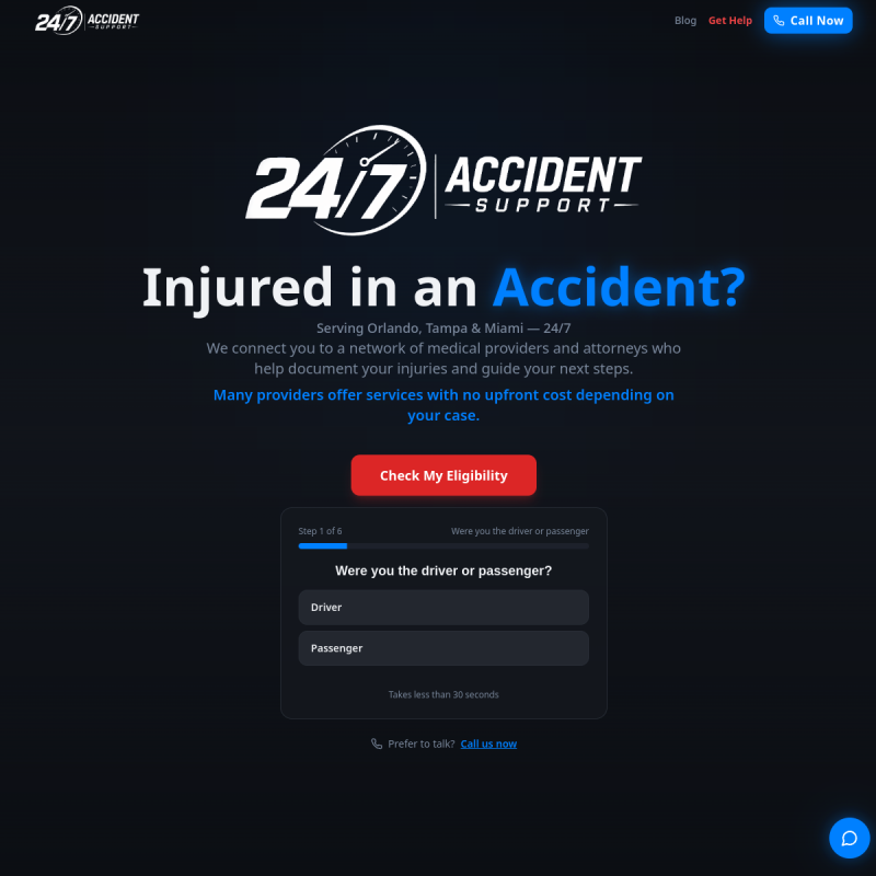 24/7 Accident Support website preview