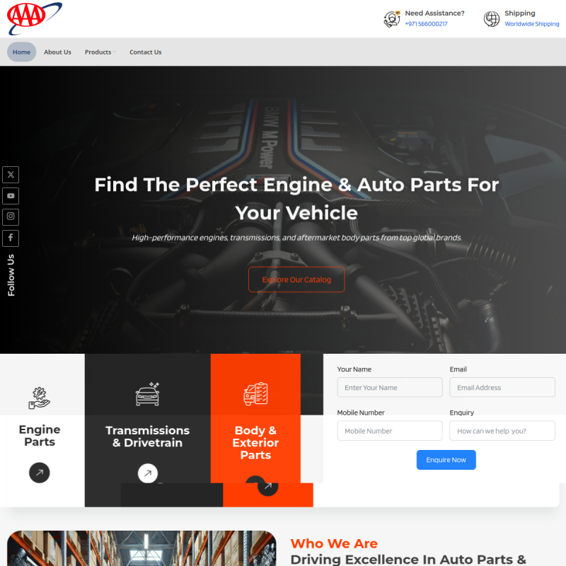 AAA Motor Parts website screenshot